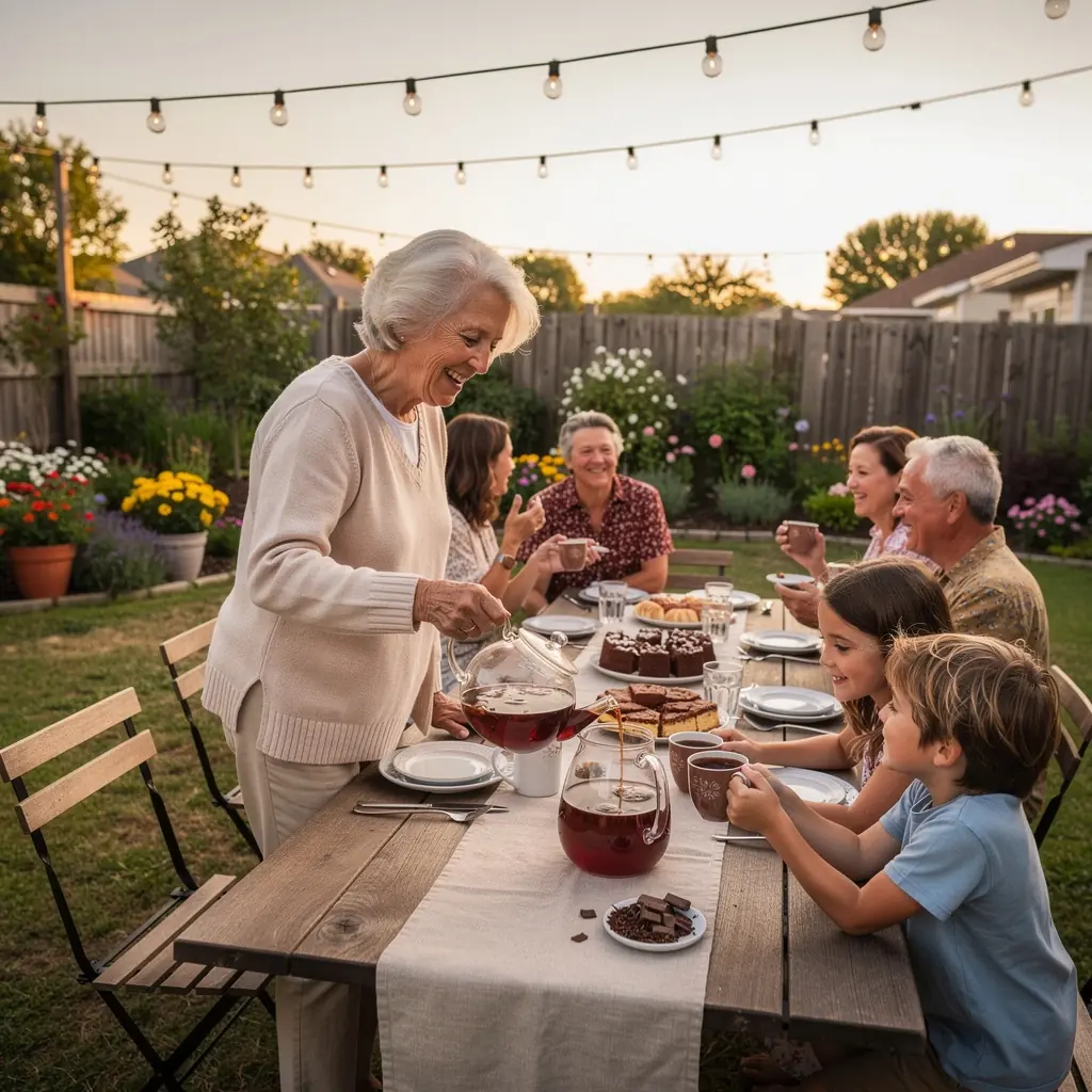 Elegáns csésze csokoládé ízű rooibos tea különleges rendezvényen.